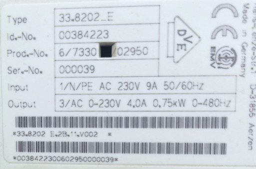 Lenze Inverter 0,75 кВт 33,8202_E