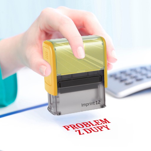 PIECZĄTKA ŻÓŁTA AUTOMATYCZNA NAPIS PROBLEM Z DUPY GADŻET ŚMIESZNA