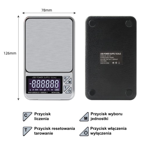 WAGA USB MICRO USBC LIGHTING PRECYZYJNA 0,01G 1KG
