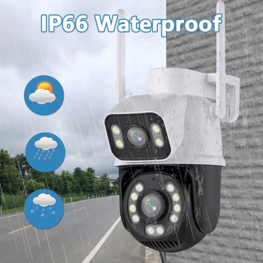 ВНЕШНЯЯ ВРАЩАЮЩАЯСЯ IP-КАМЕРА ДВОЙНАЯ УЛЬТРА-КАМЕРА 6 Мп WIFI 4xZOOM ИК две линзы
