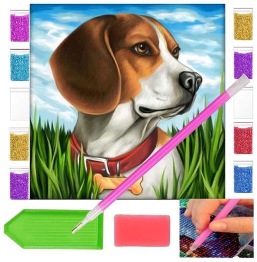 Haft diamentowy OBRAZ 30x30 PIES BEAGLE piesek