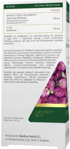 Medica Herbs CZERWONA KONICZYNA 520mg 60 kaps. Menopauza Red Clover