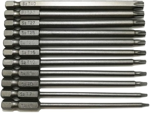 Bity Długie TORX 11szt 100mm Klucz Zestaw 1/4 Cala