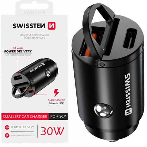 Автомобильное зарядное устройство SWISSTEN USB-C 30 Вт для прикуривателя