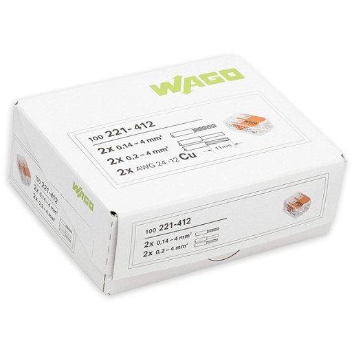 БЫСТРОРАЗЪЕМНЫЕ СОЕДИНИТЕЛИ WAGO 2X4мм 221-412 10ШТ.