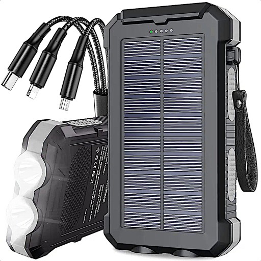 SOLAR POWERBANK 20000MAH 2xUSB КАБЕЛЬ ФОНАРЯ 3в1