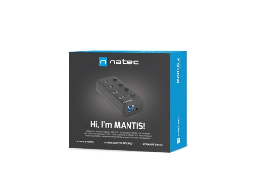 Natec 4x USB 3.0 Mantis 2 USB-концентратор с переключателем + блок питания