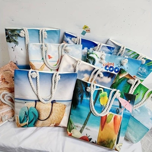 TORBA PLAŻOWA Z UCHWYTEM ZAPINANA ZAMEK SHOPPER TOREBKA NA PLAŻĘ PIKNIK MIX