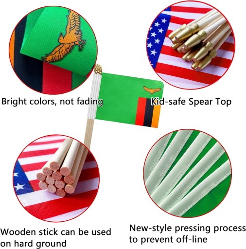100SZT DREWNIANY KIJ ZAMBIA STICK FLAGA ZAMBII MAŁE MINI FLAGI RĘCZNE,