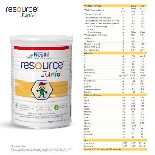 Nestle Resource Junior Ванильный порошок 2x 400 г