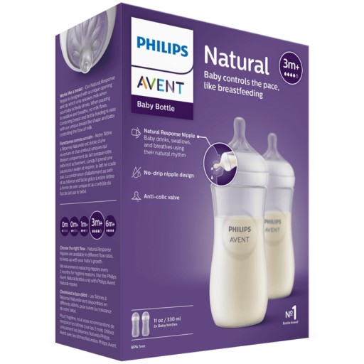 AVENT Philips Набор 2 бутылочки по 330 мл Natural Response с соской Fast от 6 месяцев