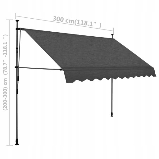 Markiza zwijana ręcznie, 300 cm, antracytowa