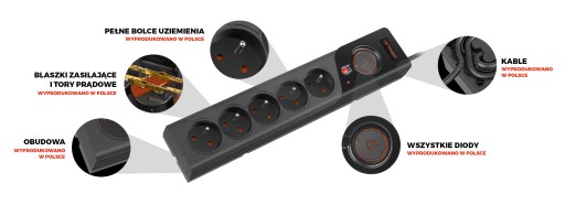 LISTWA ZASILAJĄCA CZARNA 3M 5X 230V 10A prodPOLSKI