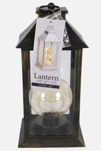 LAMPION LED LATARENKA Z ŻARÓWKĄ LATARENKA LED 14 x 29 cm CZARNO ZŁOTA O