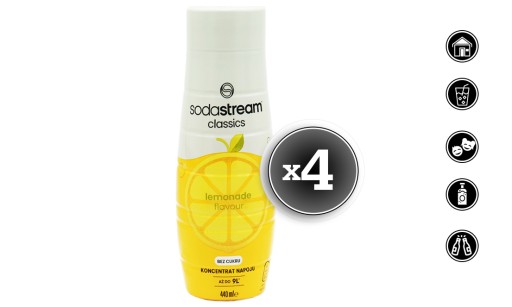 4x SYROP KONCENTRAT SODASTREAM LEMONIADA ZERO CUKRU 9L NAPOJU Z 440ML