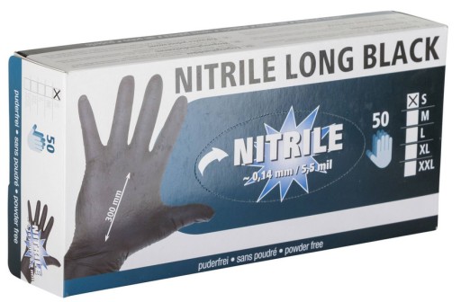 RĘKAWICE RĘKAWICZKI NITRYLOWE LONG M CZARNE 50 SZTUK