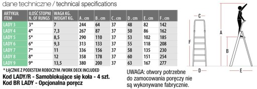 DRABINA LADY9, ALUMINIOWA 9 STOPNI