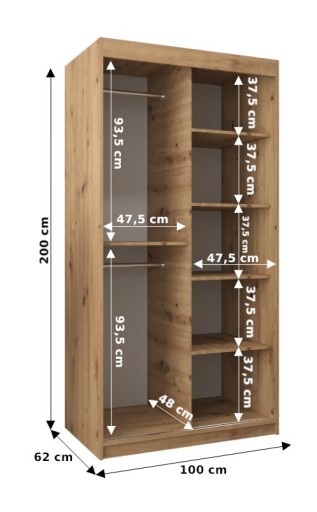 Szafa przesuwna z lustrem, garderoba POLE 100 cm