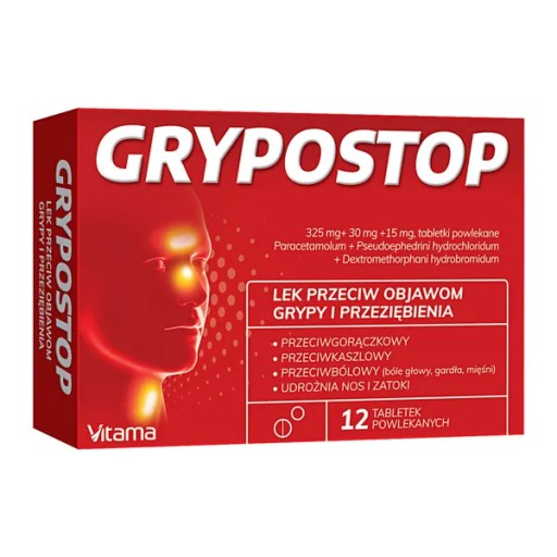 GRYPOSTOP przeciwbólowy przeciwgorączkowy 12 tabletek