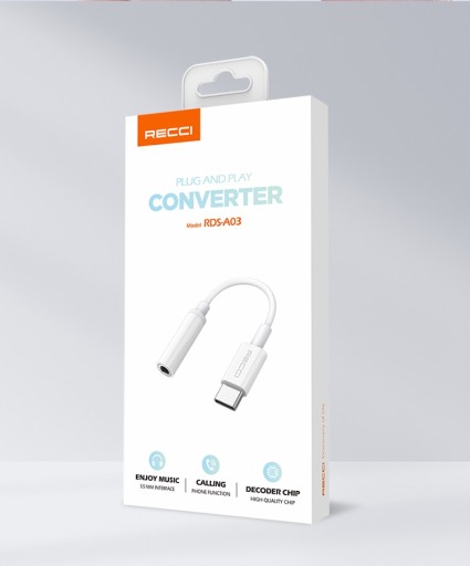 PRZEJŚCIÓWKA ADAPTER AUDIO USB-C TYP-C - MINI JACK 3.5MM AUX RECCI