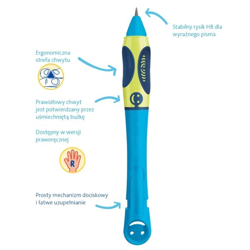 КАРАНДАШ GRIFFIX HB NEON FRESH BLUE BL ДЛЯ ПРАВОЙ РУКИ + 3 ЗАПРАВКИ PELIKAN