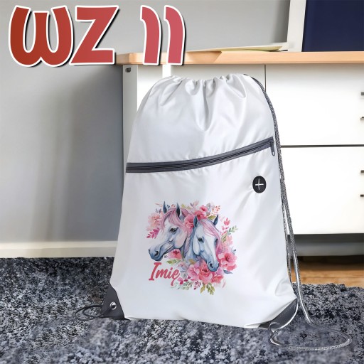 BIAŁY WOREK PLECAK SZKOLNY NA BUTY DO SZKOŁY PRZEDSZKOLA KOŃ KONIE KONIKI