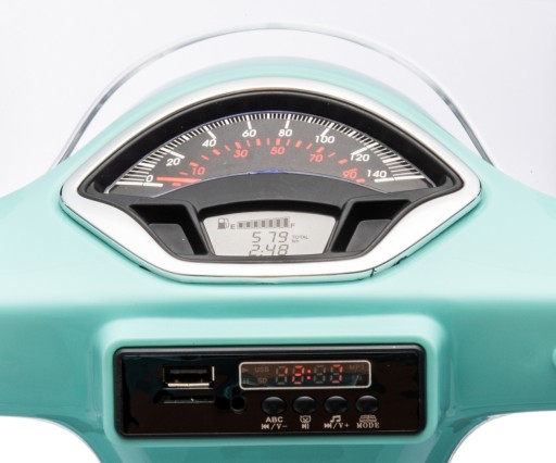 БИРЮЗОВЫЙ МОТОР VESPA GTS MILLY MALLY АККУМУЛЯТОРНЫЙ СКУТЕР МЯТНЫЙ МУЗЫКАЛЬНЫЙ СВЕТОДИОД
