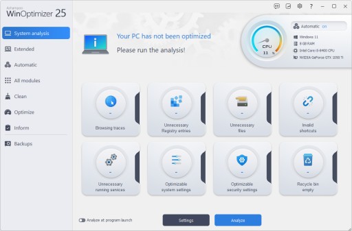 Оптимизатор Windows WinOptimizer 25 Ashampoo