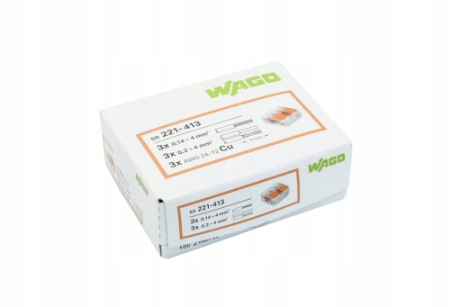 50x БЫСТРОСОЕДИНИТЕЛЬ WAGO 221-413 3x0,14-4 РАЗЪЕМ