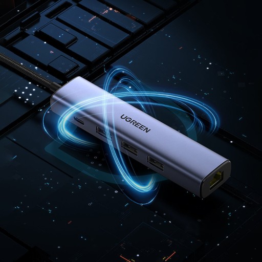 АДАПТЕР-ХАБ UGREEN 5 В 1 USB-C 3XUSB-A 3.0 RJ45 ETHERNET 1000 МБ/С ГИГАБИТ
