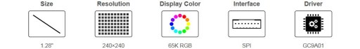 ЖК-дисплей 1,28 дюйма, 240 x 240 пикселей, RGB SPI, Arduino RPi STM32