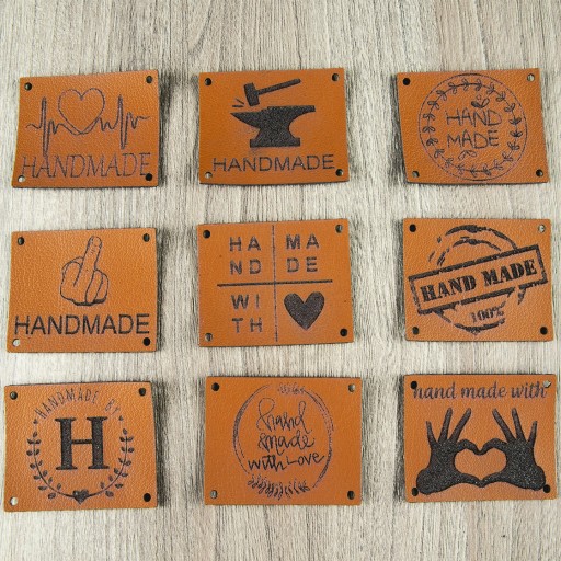 10X HANDMADE SKÓRZANE NASZYWKI METKI RĘKODZIEŁO