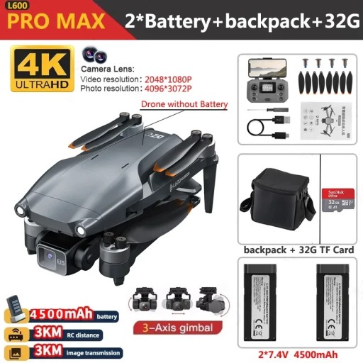 Дрон L600 PRO MAX 4K Трехосевая PTZ-камера HD с двойной камерой Предотвращение лазерного излучения