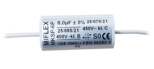 Конденсатор для двигателя 8мкФ 450В MIFLEX МКСП-6П