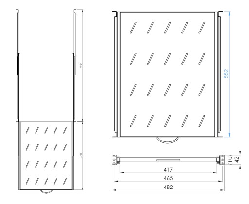 RACK полка 19'' 1U 550 мм, выдвижная, черный СТАЛФЛЕКС