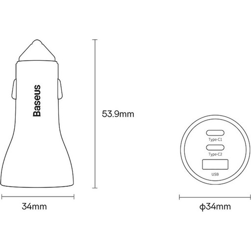 Автомобильное зарядное устройство Baseus 2xUSB-C, USB-A, QC, 65 Вт