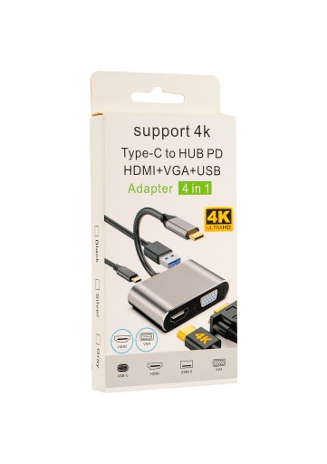 КОНЦЕНТР USB-C АДАПТЕР HDMI 4k VGA USB 3.0 PD
