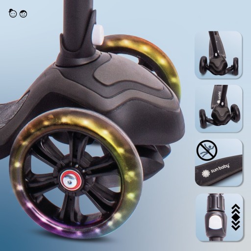 SUN BABY SCOOTER BALANCE BIKE FLASH SKATEBOARD 3в1 со светодиодными колесами черный
