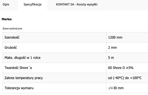 PŁYTA GUMOWA KWASOODPORNA 2,0mm EPDM 2,0x1200mmx100mm