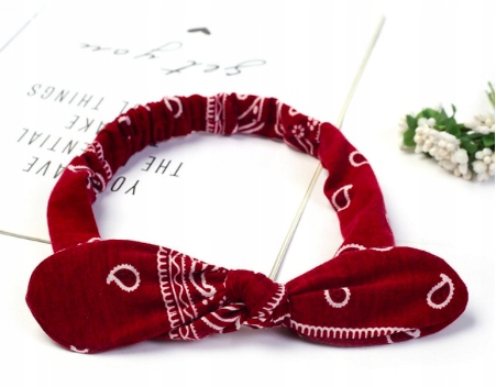 Opaska do włosów pin up bawełniana mocna kokarda bandana vintage bordowa