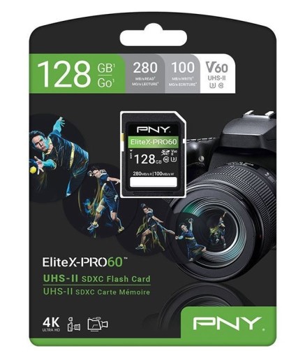 Карта памяти SDXC PNY EliteX-PRO60 128 ГБ 280 МБ/с 180 МБ/с I-UHS II V60 1800