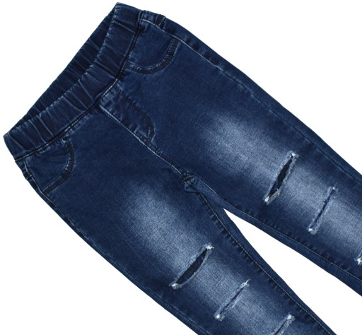 H&H Granatowe Jeansowe Tregginsy Ocieplane Koronka - 122/128