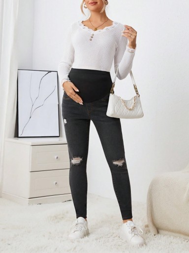 SHEIN MATERNITY SPODNIE CIĄŻOWE JEANSY CZARNE XL 117