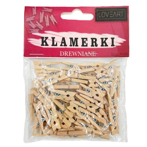 WOODEN CLIPS, зажимы натуральные, 2,5 см, 50 шт.