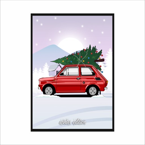 Картинка для стены малыша Fiat 126p с рождеством