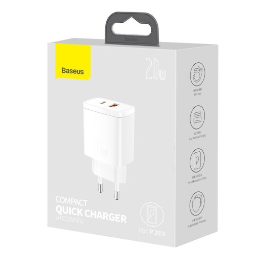 ЗАРЯДНОЕ УСТРОЙСТВО BASEUS FAST USB/USB-C 20 Вт, 3 А, УНИВЕРСАЛЬНОЕ СЕТЕВОЕ ЗАРЯДНОЕ УСТРОЙСТВО ДЛЯ ТЕЛЕФОНА