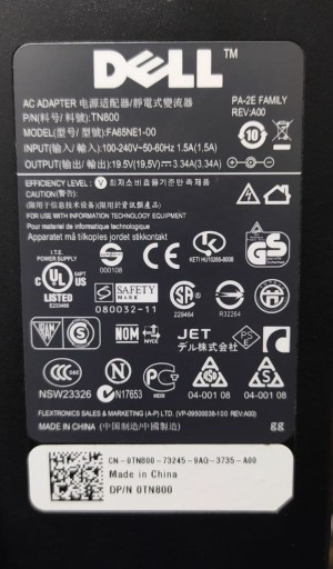 Оригинал. Блок питания DELL 19,5 В 3,34 А 65 Вт, SLIM, светодиодный