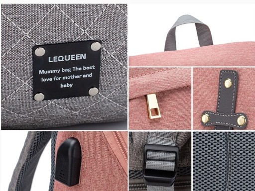 LEQUEEN PLECAK TORBA ORGANIZER PODÓŻNY PODRĘCZNY DO WÓZKA DLA MAMY USB 5w1