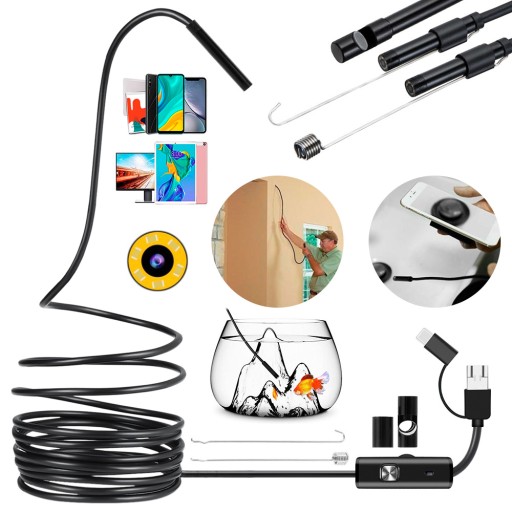ENDOSKOP KAMERA INSPEKCYJNA 2M USB ANDROID WARSZTATOWA MIKRO LED USB-C 3w1