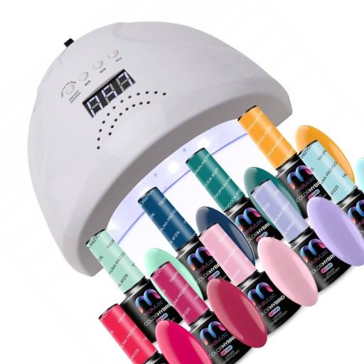MaluLac zestaw 9x lakier hybrydowy uv led + LAMPA